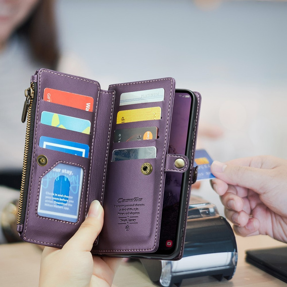 Husă CASEME pentru Samsung Galaxy A56 5G, RFID Leather Wallet, cu curea de umăr, violet