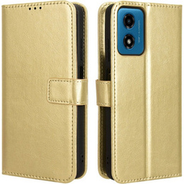 Cu clapetă pentru Motorola Moto E14, Crazy Horse Wallet, de aur