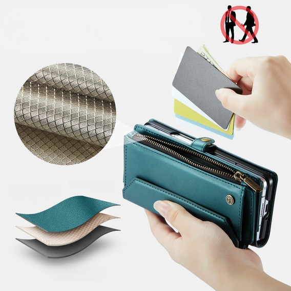 Husă CASEME pentru Samsung Galaxy Z Fold6 5G, RFID Leather Wallet, cu curea de umăr, verde