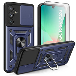 Carcasă blindată pentru Samsung Galaxy A26, CamShield Slide, albastru + sticlă călită 9H