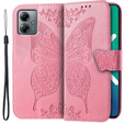 Cu clapetă pentru Motorola Moto G14, Butterfly, roz 