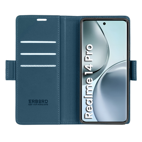 Husă pentru Realme 14 Pro 5G, ERBORD Glossy Litchi, portofel cu clapetă, albastru