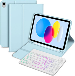 Husă cu tastatură bluetooth iluminată pentru iPad 10.9 2022 (10 gen.), albastru