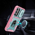 Husă blindată pentru Samsung Galaxy S23 FE, CamShield Slide, verde / roz