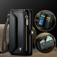 Husă CASEME pentru iPhone16e, RFID Leather Wallet, cu curea de umăr, negru