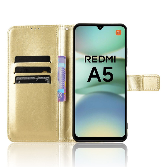 Cu clapetă pentru Xiaomi Redmi A5, Crazy Horse Wallet, de aur
