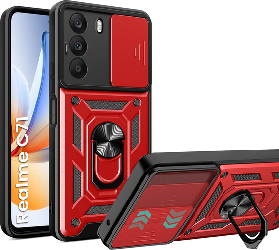 Husă blindată pentru Realme C71, CamShield Slide, roșu