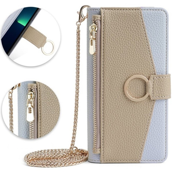 Carcasă flip pentru Samsung Galaxy S23 Ultra, Wallet Zipper Pocket, cu oglindă, albastru