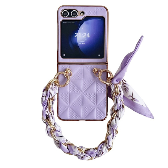 Husă pentru Samsung Galaxy Z Flip7 FE / Z Flip6, Grid Leather, violet