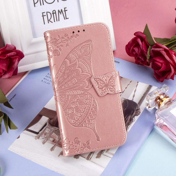 Cu clapetă pentru Oppo A40 / Oppo A40m, Butterfly, roz rose gold