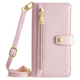Cu clapetă pentru Samsung Galaxy A16, Wallet Zipper Pocket, roz