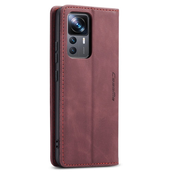 Husa CASEME pentru Xiaomi 12T / 12T Pro, Leather Wallet Case, roșu