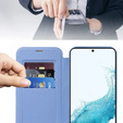 Cu clapetă pentru Samsung Galaxy S22 5G, RFID Wallet MagSafe CamShield, albastru