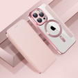 Cu clapetă pentru iPhone 15 Pro, RFID Wallet MagSafe CamShield, roz
