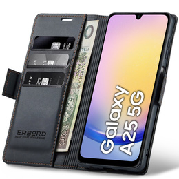 Husă pentru Samsung Galaxy A25 5G, ERBORD Glossy Litchi, portofel cu clapetă, negru