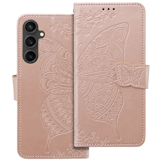 Cu clapetă pentru Samsung Galaxy S23 FE, Butterfly, roz rose gold