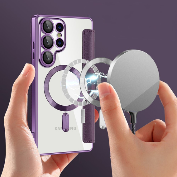 Cu clapetă pentru Samsung Galaxy S25 Ultra, RFID Wallet MagSafe CamShield, violet