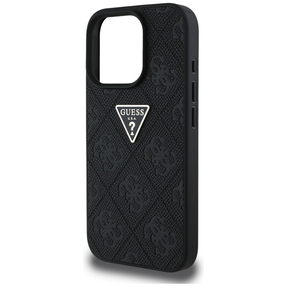 Husă metalică triunghiulară Guess Grained Hot Stamp 4G pentru iPhone 16 Pro Max