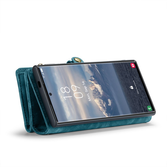 Husă CASEME pentru Samsung Galaxy S25 Ultra, Retro Leather Wallet, cu curea de umăr, verde