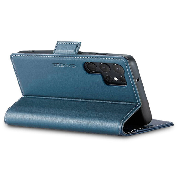 Husă pentru Samsung Galaxy S25 Ultra, ERBORD Glossy Litchi, portofel cu clapetă, albastru
