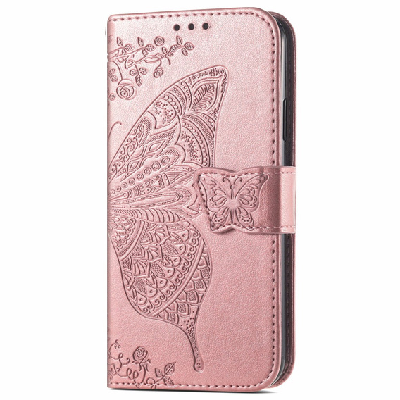 Cu clapetă pentru Oppo Reno 12FS / 12F, Butterfly, roz rose gold