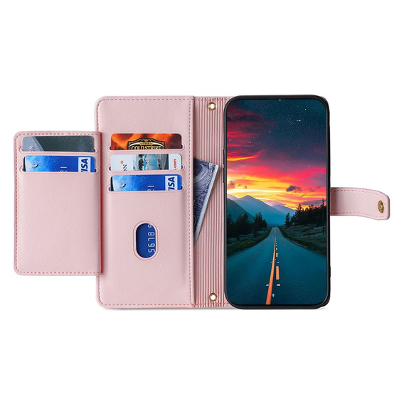 Cu clapetă pentru Oppo Reno 11F 5G, Wallet Zipper Pocket, roz