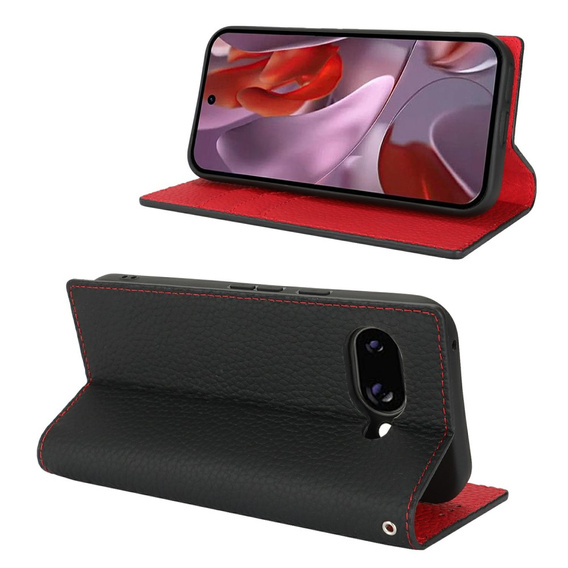 Cu clapetă pentru Google Pixel 9A, Litchi Skin Grain, negru