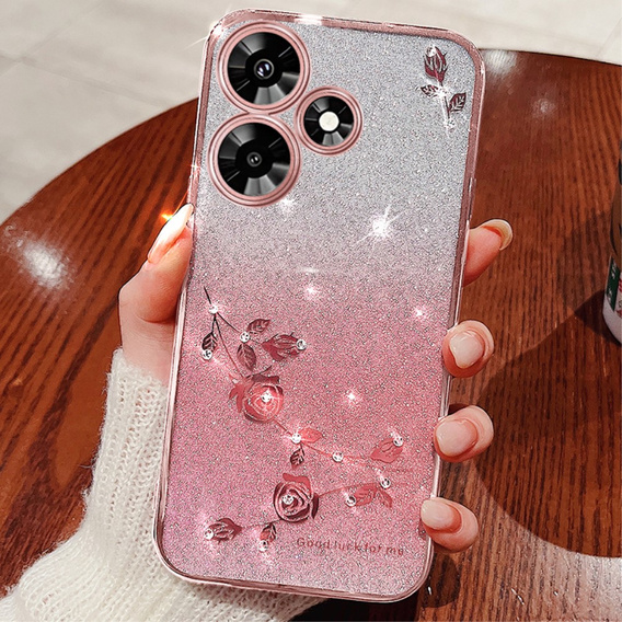 Husă pentru Infinix Hot 30i, Glitter Flower,  roz rose gold