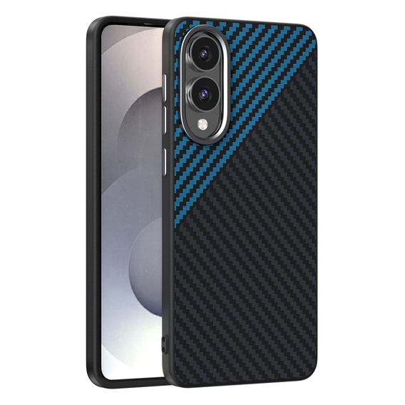 Carcasa ABEEL pentru Samsung Galaxy S25 Edge, Carbon Fiber, pentru MagSafe, negru / albastru