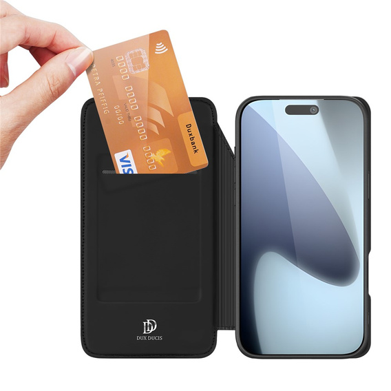 Husă Dux Ducis pentru iPhone 17 Pro, Skin Pro, cu clapetă, cu slot pentru card, negru