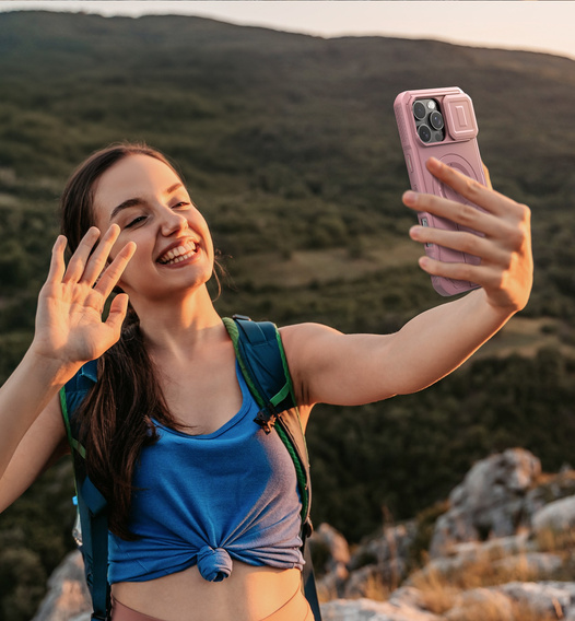 Husă blindată pentru iPhone 16 Pro Max, Dexnor CamProtect MagSafe, roz (Două rame)