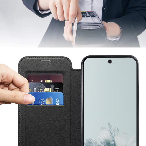 Cu clapetă pentru Google Pixel 9A, RFID Wallet MagSafe CamShield, negru
