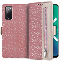 Carcasă cu clapetă pentru Samsung Galaxy S20 FE/5G, Wallet Pocket Zipper Lace, roz