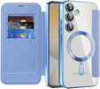 Cu clapetă pentru Samsung Galaxy S25 FE, RFID Wallet MagSafe CamShield, albastru