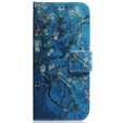 Cu clapetă pentru Oppo A17, Wallet flowers, albastru
