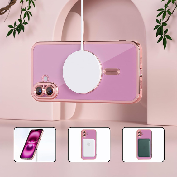 Husă pentru iPhone 16 Plus, Electro MagSafe, roz + Sticlă pentru ecran