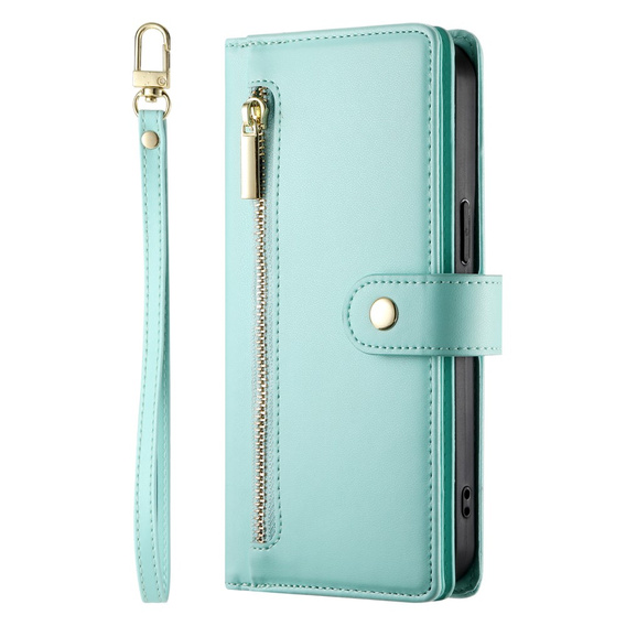 Cu clapetă pentru Samsung Galaxy S25+ Plus, Wallet Zipper Pocket, verde