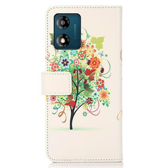 Cu clapetă pentru Motorola Moto E13, Wallet Tree, alb