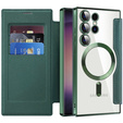 Cu clapetă pentru Samsung Galaxy S24 Ultra, RFID Wallet MagSafe CamShield, verde