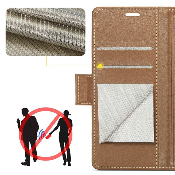 Husă pentru Xiaomi 14T, ERBORD Glossy Litchi, portofel cu clapetă, maro