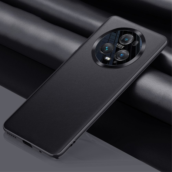 Husă din piele pentru Honor Magic 5 Pro, leather hybrid, negru