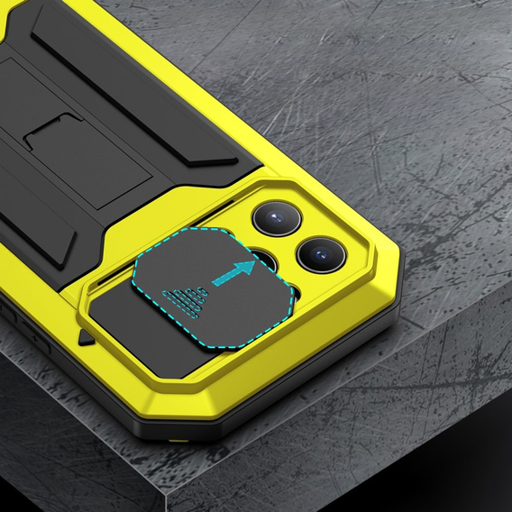 Husă pentru iPhone 13 Pro, R-JUST CamShield Slide, armată, galben / negru