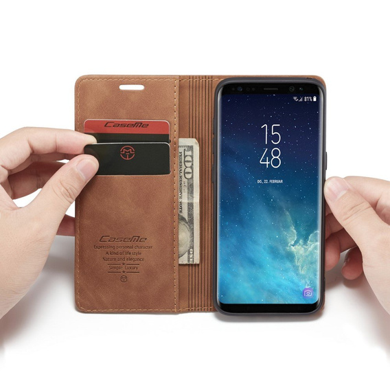 Husa CASEME pentru Samsung Galaxy S8, Leather Wallet Case, maro