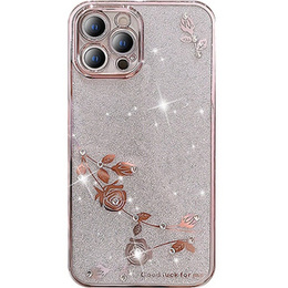 Husă pentru iPhone 13 Pro, Glitter Flower, roz rose gold