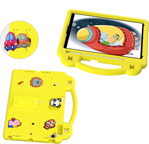 Husă pentru copii pentru iPad 10.2" 2021/2020/2019 (9/8/7 gen.) / Air 10.5" 2019 (3 gen.), Cute Patterns, cu suport, galben