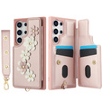Husa pentru Samsung Galaxy S24 Ultra, Leather Flower Card Slot, roz