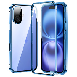 Husa pentru iPhone 16, Magnetic Dual Glass, albastru