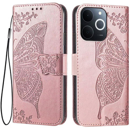 Cu clapetă pentru Realme Note 70T 4G, Butterfly, roz rose gold