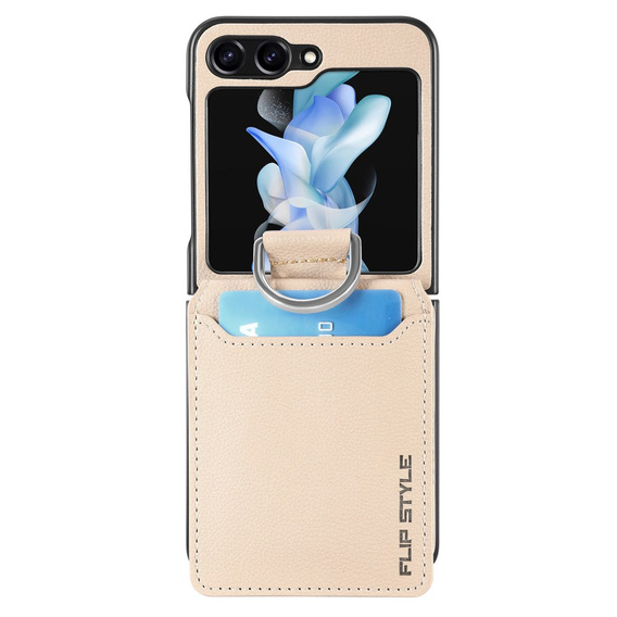 Carcasă pentru Samsung Galaxy Z Flip6 5G, Card Slot Ring Case, bej