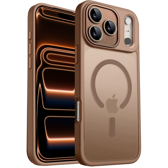 Husă pentru iPhone 16 Pro, pentru MagSafe, ERBORD Matt Case, desert titanium + sticlă pentru ecran